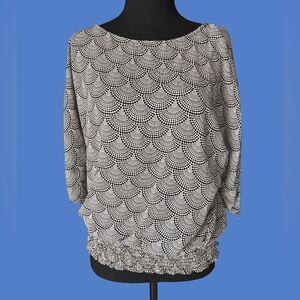 MICHAEL Michael Kors Black and White Scallop-Print Dolman Top